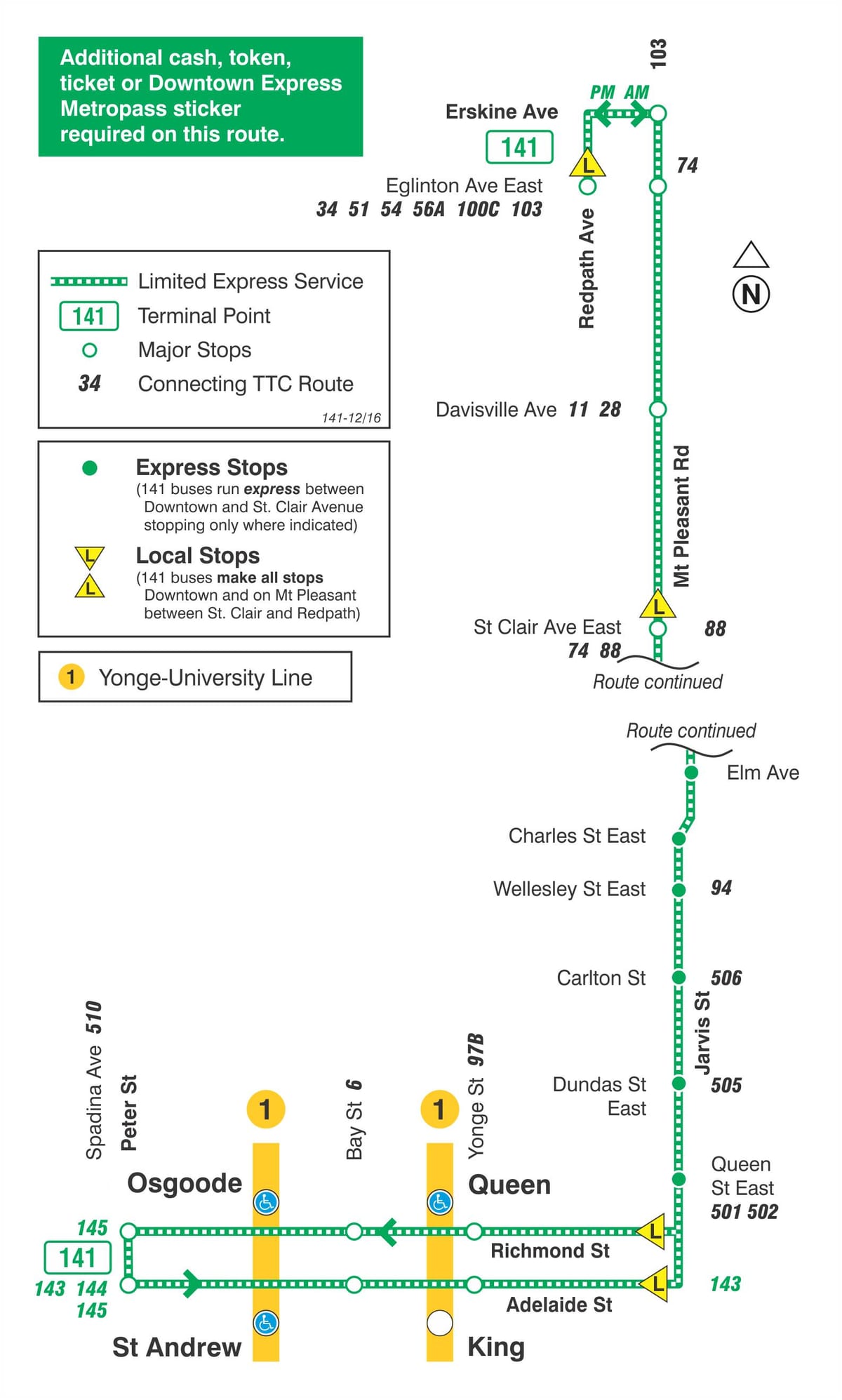 ਦਾ ਨਕਸ਼ਾ ਜਿਸਨੂੰ ttc 141 Downtown / Mt Pleasant ਐਕਸਪ੍ਰੈਸ ਬੱਸ ਰਸਤਾ ਟੋਰੰਟੋ