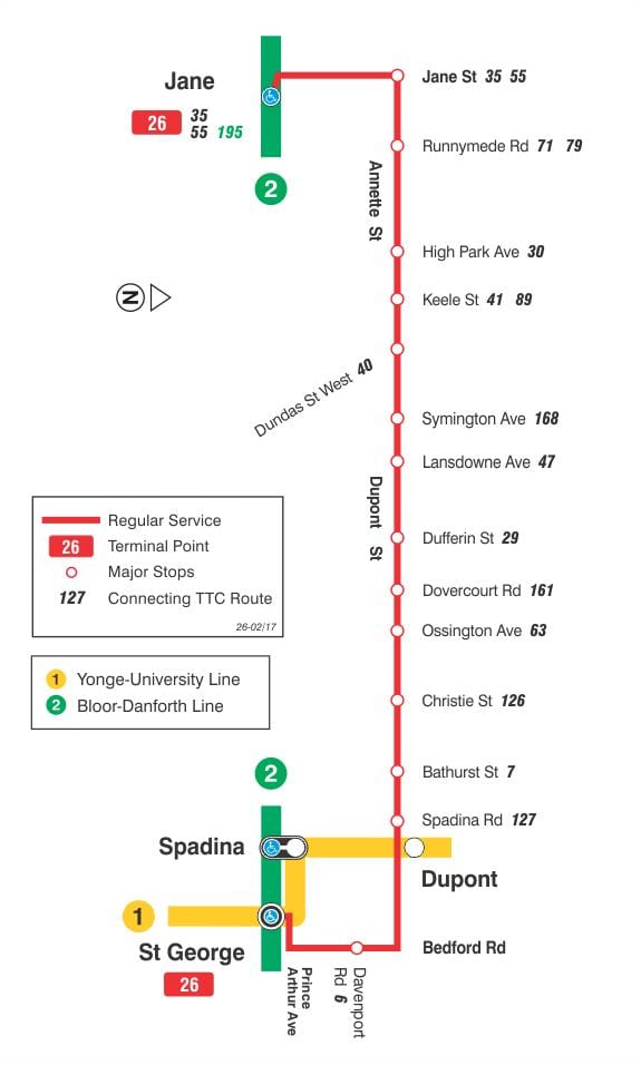 ਦਾ ਨਕਸ਼ਾ ਜਿਸਨੂੰ ttc 26 Dupont ਬੱਸ ਰਸਤਾ ਟੋਰੰਟੋ