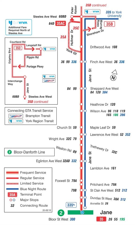 ਦਾ ਨਕਸ਼ਾ ਜਿਸਨੂੰ ttc 35 ਜੇਨ ਬੱਸ ਰਸਤਾ ਟੋਰੰਟੋ