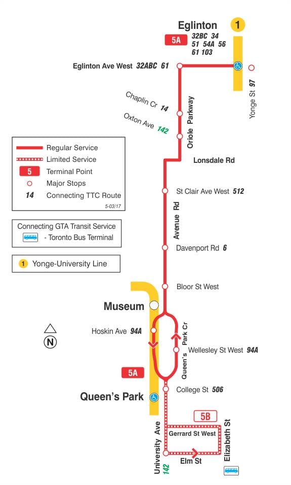 ਦਾ ਨਕਸ਼ਾ ਜਿਸਨੂੰ ttc 5 ਐਵਨਿਊ Rd ਬੱਸ ਰਸਤਾ ਟੋਰੰਟੋ