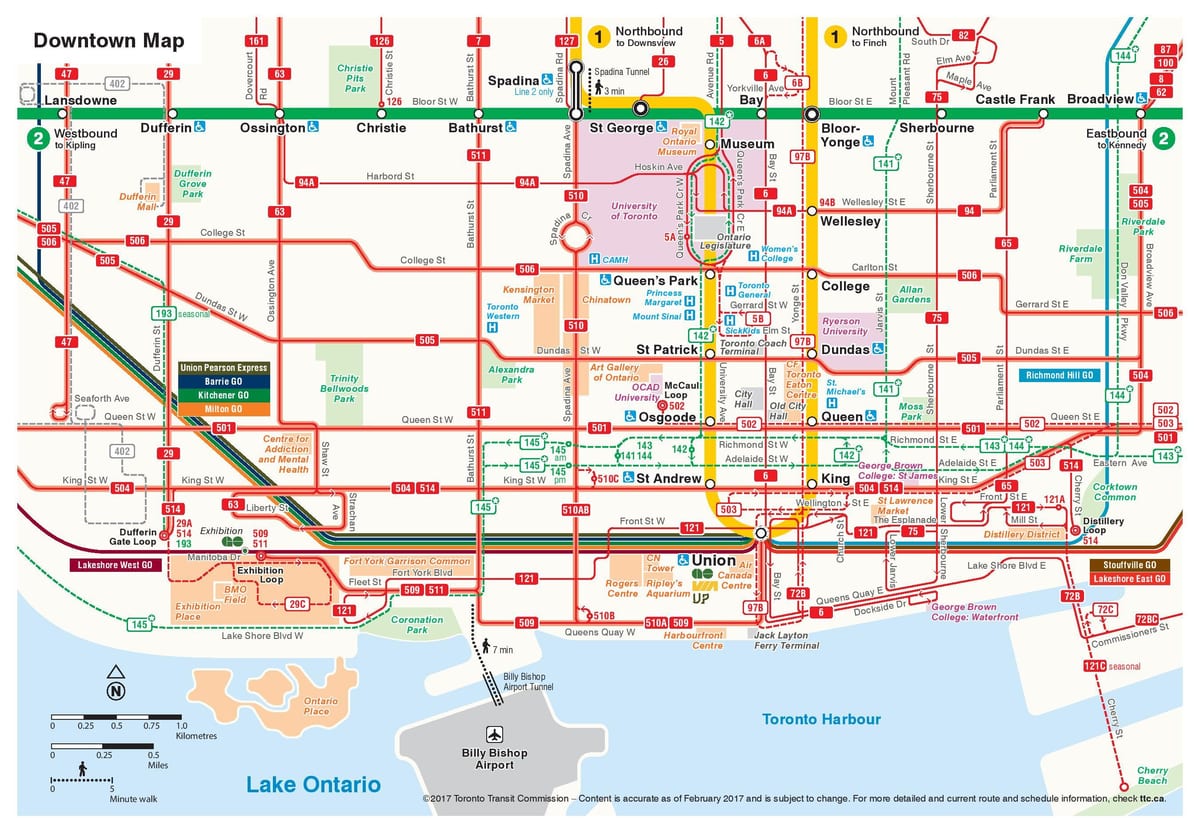 ਨਕਸ਼ਾ ਦੇ downtown ਜਿਸਨੂੰ ttc