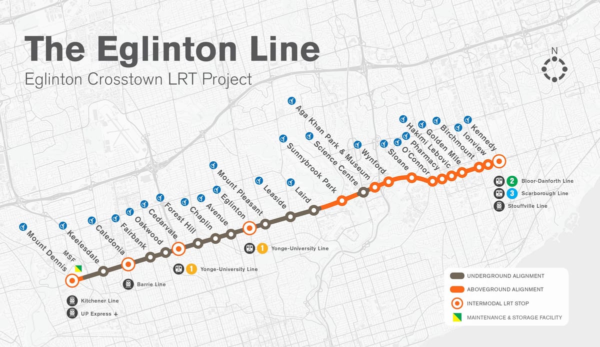 ਨਕਸ਼ਾ ਦੇ ਟੋਰੰਟੋ ਸਬਵੇਅ Eglinton ਲਾਈਨ ਪ੍ਰਾਜੈਕਟ ਨੂੰ