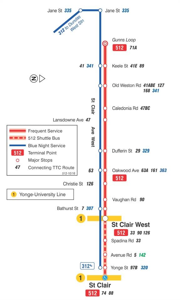 ਨਕਸ਼ਾ ਦੇ ਸਟ੍ਰੀਟਕਾਰ ਲਾਈਨ 512 St. Clair
