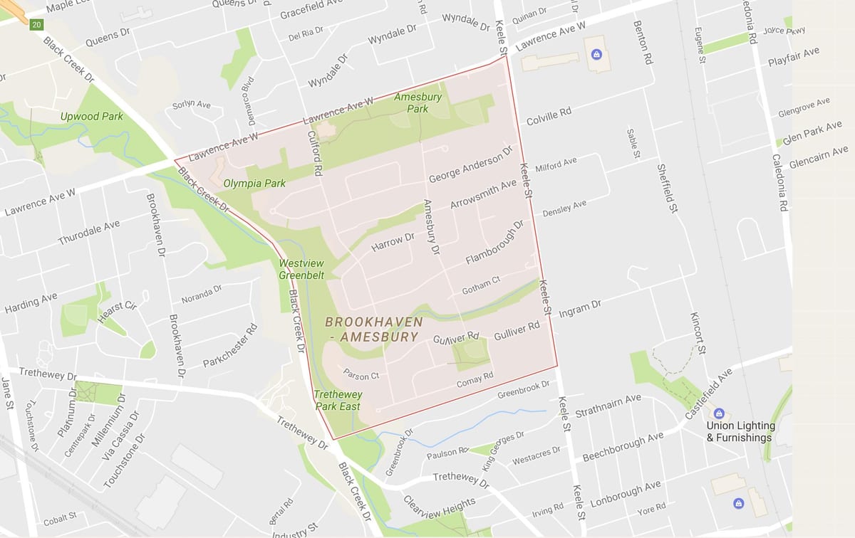 ਨਕਸ਼ਾ ਦੇ Amesbury ਇਲਾਕੇ ਟੋਰੰਟੋ