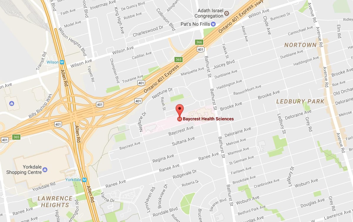 ਨਕਸ਼ਾ ਦੇ Baycrest ਹੈਲਥ ਸਾਇੰਸਜ਼ ਟੋਰੰਟੋ