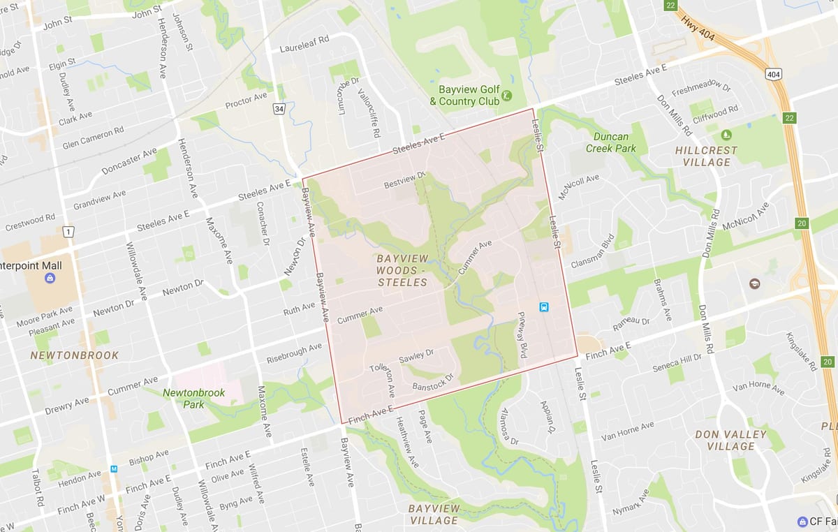 ਨਕਸ਼ਾ ਦੇ Bayview ਜੰਗਲ – Steeles ਇਲਾਕੇ ਟੋਰੰਟੋ