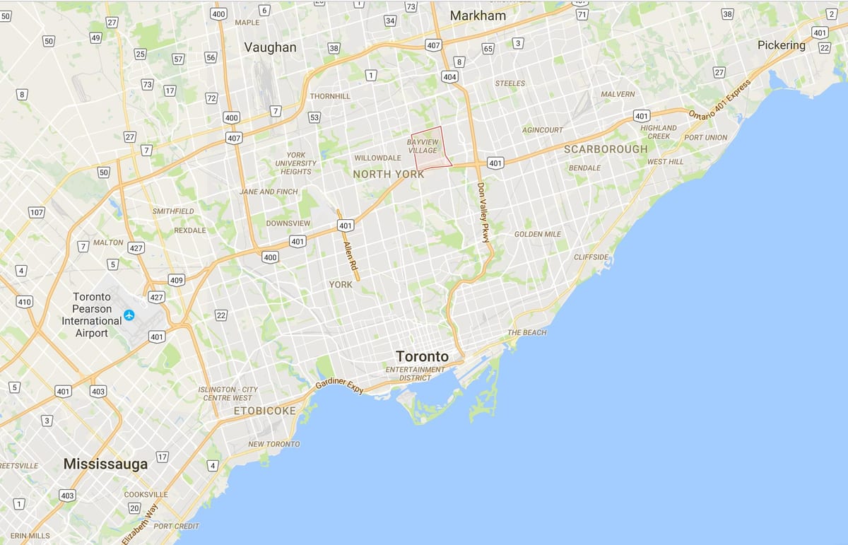 ਨਕਸ਼ਾ ਦੇ Bayview ਪਿੰਡ ਜ਼ਿਲ੍ਹਾ ਟੋਰੰਟੋ