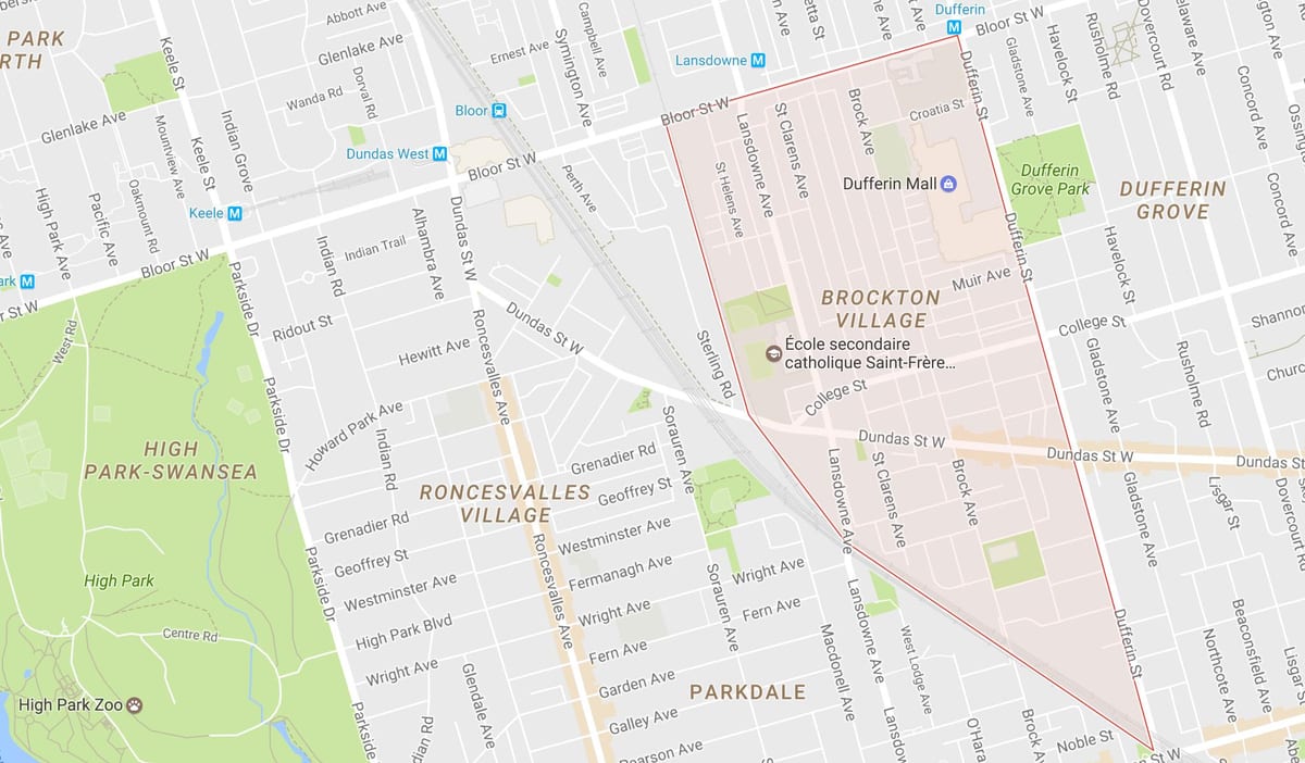 ਨਕਸ਼ਾ ਦੇ Brockton ਪਿੰਡ ਇਲਾਕੇ ਟੋਰੰਟੋ