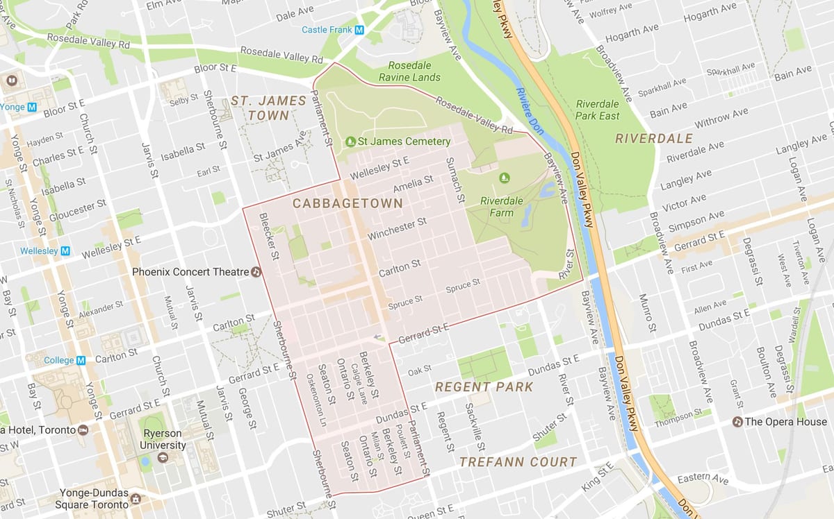 ਨਕਸ਼ਾ ਦੇ Cabbagetown ਇਲਾਕੇ ਟੋਰੰਟੋ