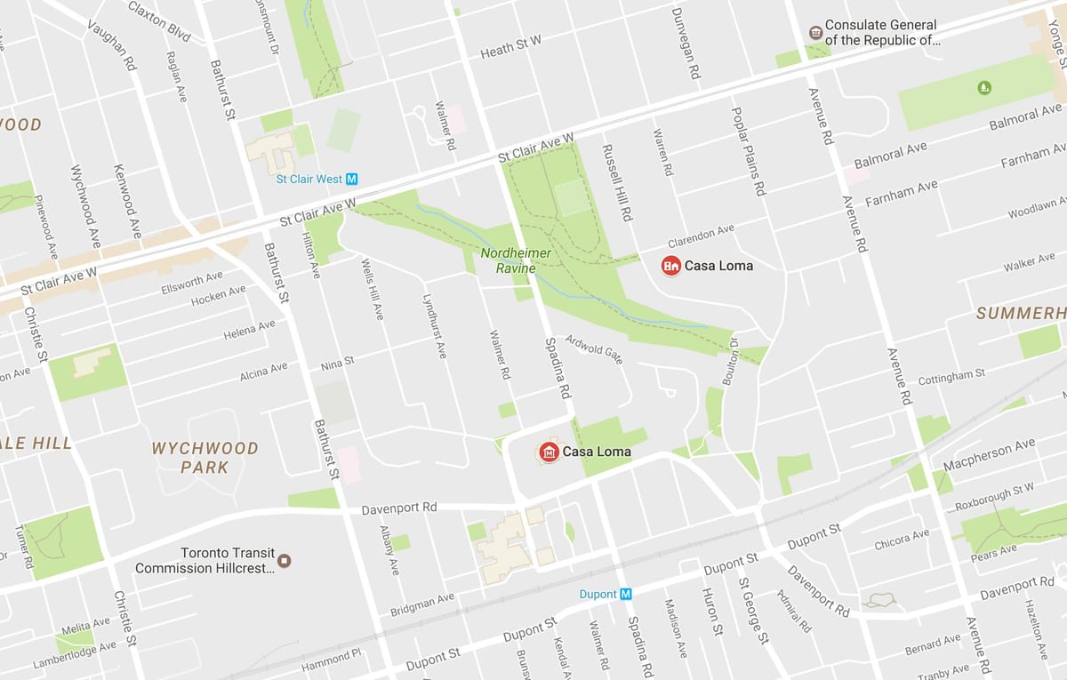 ਨਕਸ਼ਾ ਦੇ Casa Loma ਇਲਾਕੇ ਟੋਰੰਟੋ