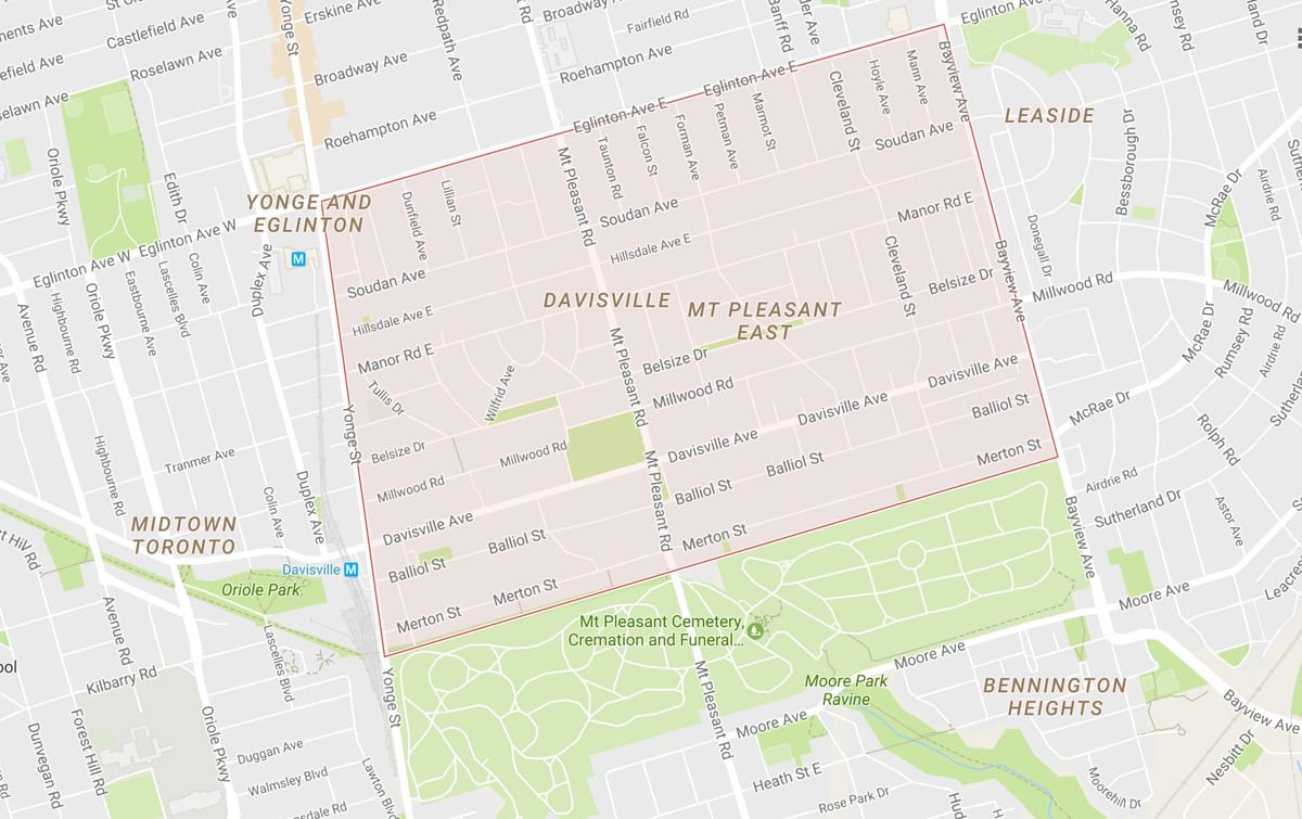 ਨਕਸ਼ਾ ਦੇ Davisville ਪਿੰਡ ਇਲਾਕੇ ਟੋਰੰਟੋ