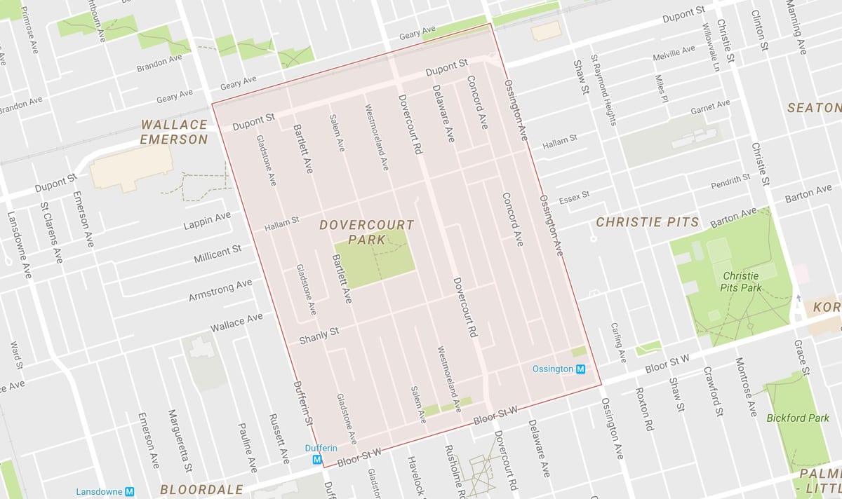 ਨਕਸ਼ਾ ਦੇ Dovercourt ਪਾਰਕ ਇਲਾਕੇ ਟੋਰੰਟੋ