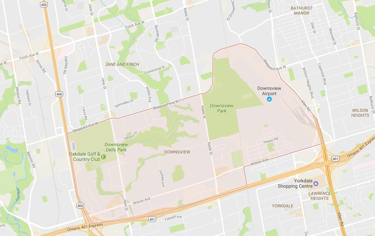 ਨਕਸ਼ਾ ਦੇ Downsview ਇਲਾਕੇ ਟੋਰੰਟੋ