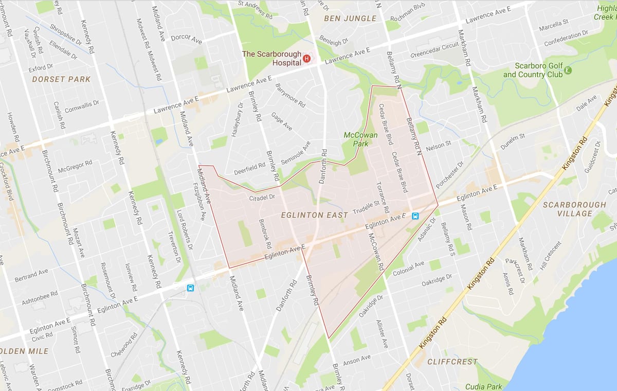 ਨਕਸ਼ਾ ਦੇ Eglinton ਈਸਟ ਇਲਾਕੇ ਟੋਰੰਟੋ