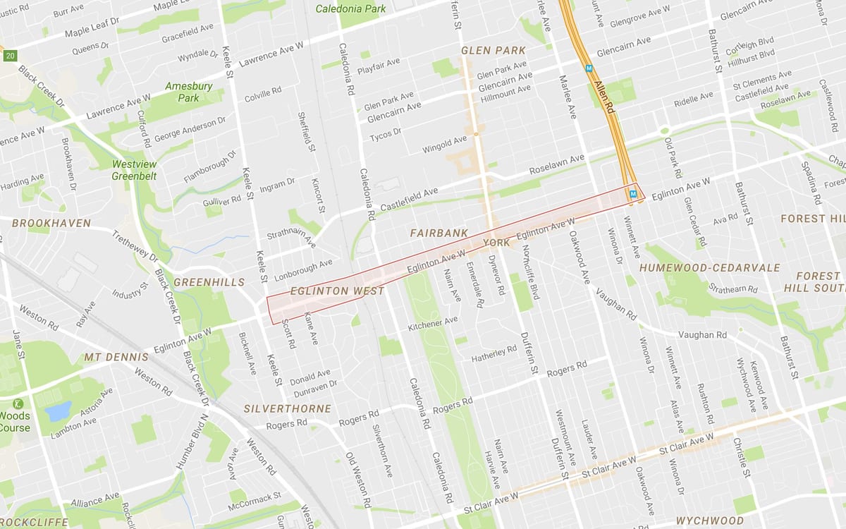 ਨਕਸ਼ਾ ਦੇ Eglinton ਪੱਛਮੀ ਇਲਾਕੇ ਟੋਰੰਟੋ