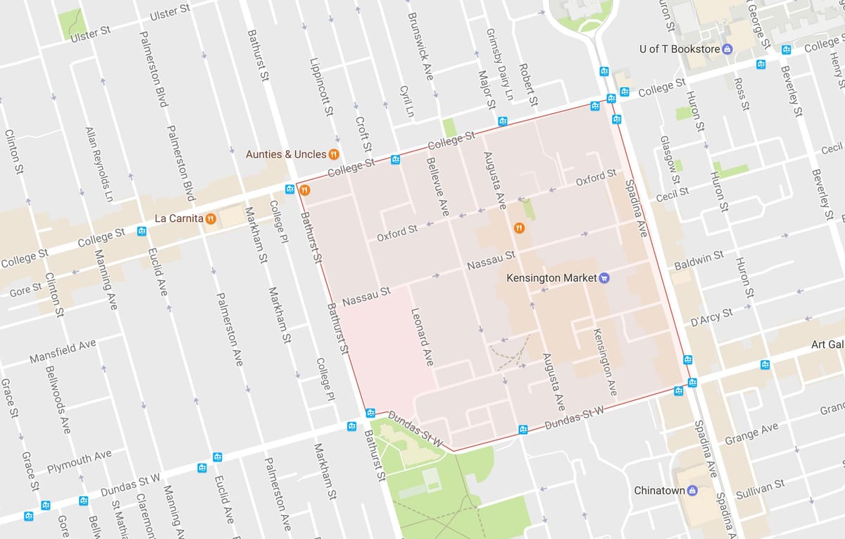 ਨਕਸ਼ਾ ਦੇ Kensington ਮਾਰਕੀਟ ਇਲਾਕੇ ਟੋਰੰਟੋ