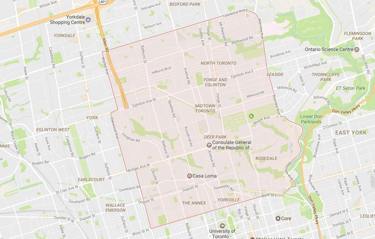 ਨਕਸ਼ਾ ਦੇ Midtown ਇਲਾਕੇ ਟੋਰੰਟੋ