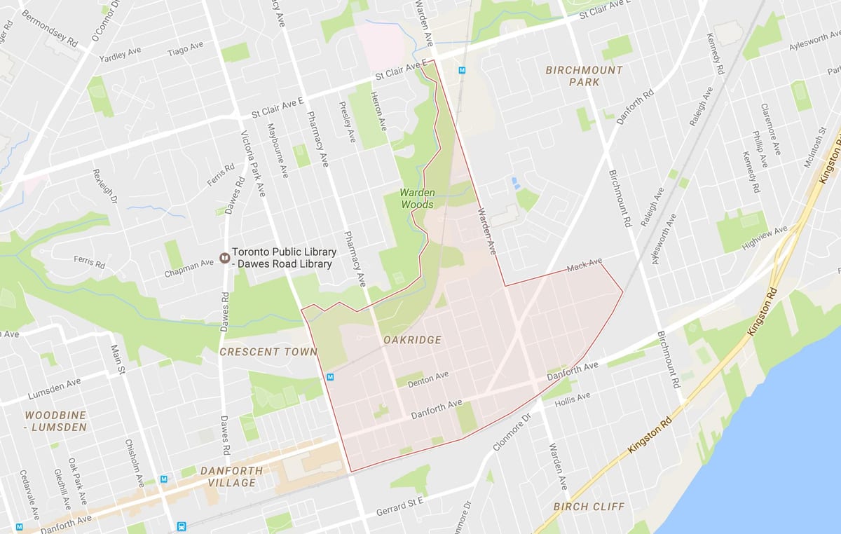 ਨਕਸ਼ਾ ਦੇ Oakridge ਇਲਾਕੇ ਟੋਰੰਟੋ