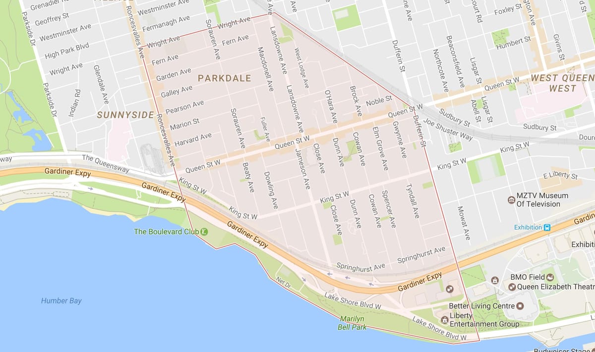 ਨਕਸ਼ਾ ਦੇ Parkdale ਇਲਾਕੇ ਟੋਰੰਟੋ