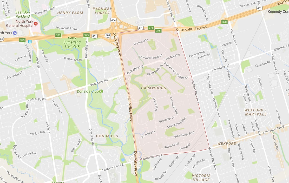 ਨਕਸ਼ਾ ਦੇ Parkwoods ਇਲਾਕੇ ਟੋਰੰਟੋ