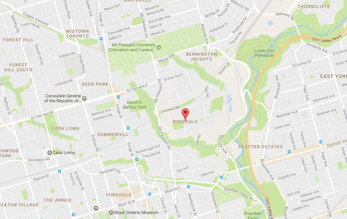 ਨਕਸ਼ਾ ਦੇ Rosedale ਇਲਾਕੇ ਟੋਰੰਟੋ