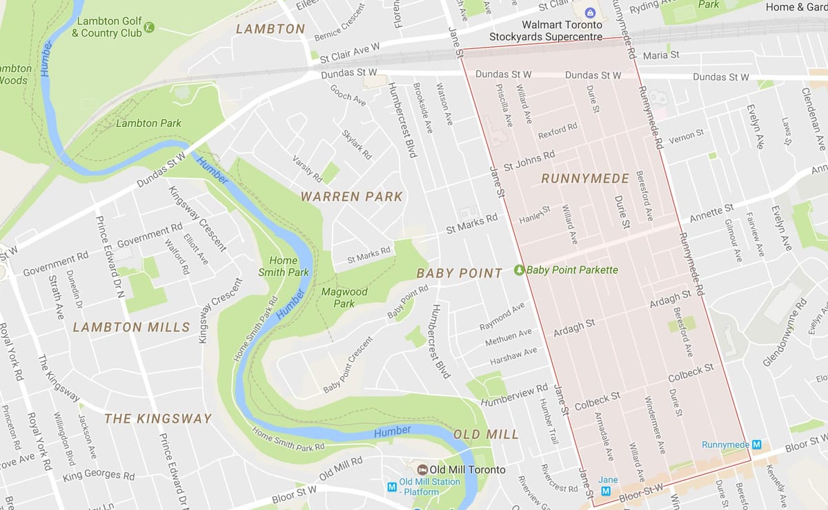 ਨਕਸ਼ਾ ਦੇ Runnymede ਇਲਾਕੇ ਟੋਰੰਟੋ