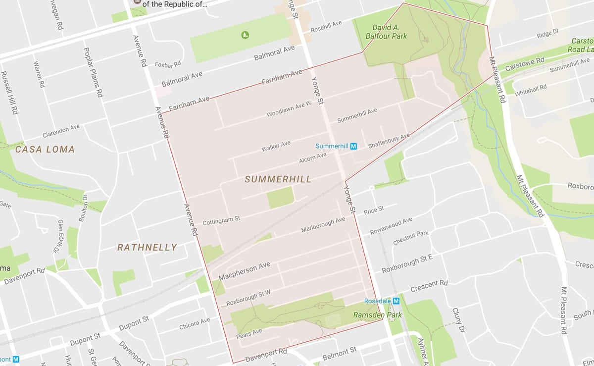 ਨਕਸ਼ਾ ਦੇ Summerhill ਇਲਾਕੇ ਟੋਰੰਟੋ