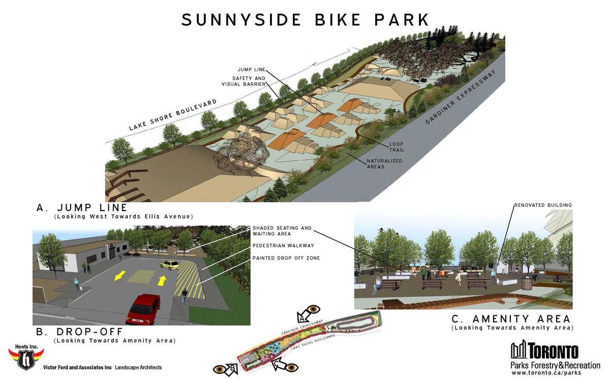 ਨਕਸ਼ਾ ਦੇ Sunnyside ਸਾਈਕਲ ਪਾਰਕ ਟੋਰਾਂਟੋ ਛਾਲ ਲਾਈਨ