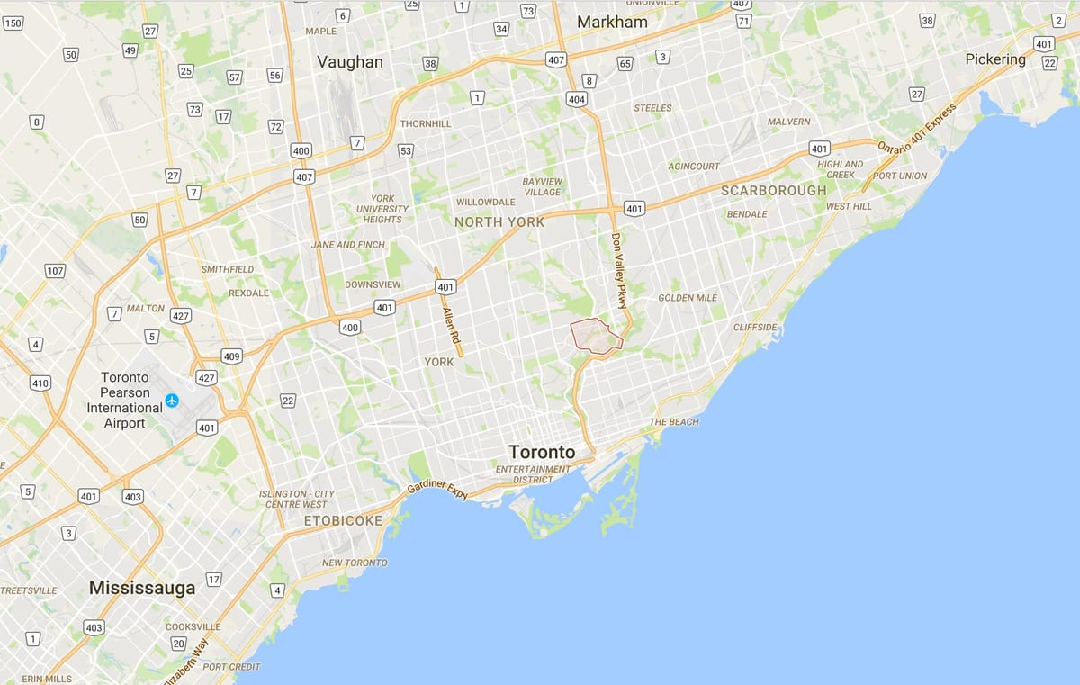 ਨਕਸ਼ਾ ਦੇ Thorncliffe ਪਾਰਕ ਜ਼ਿਲ੍ਹਾ ਟੋਰੰਟੋ