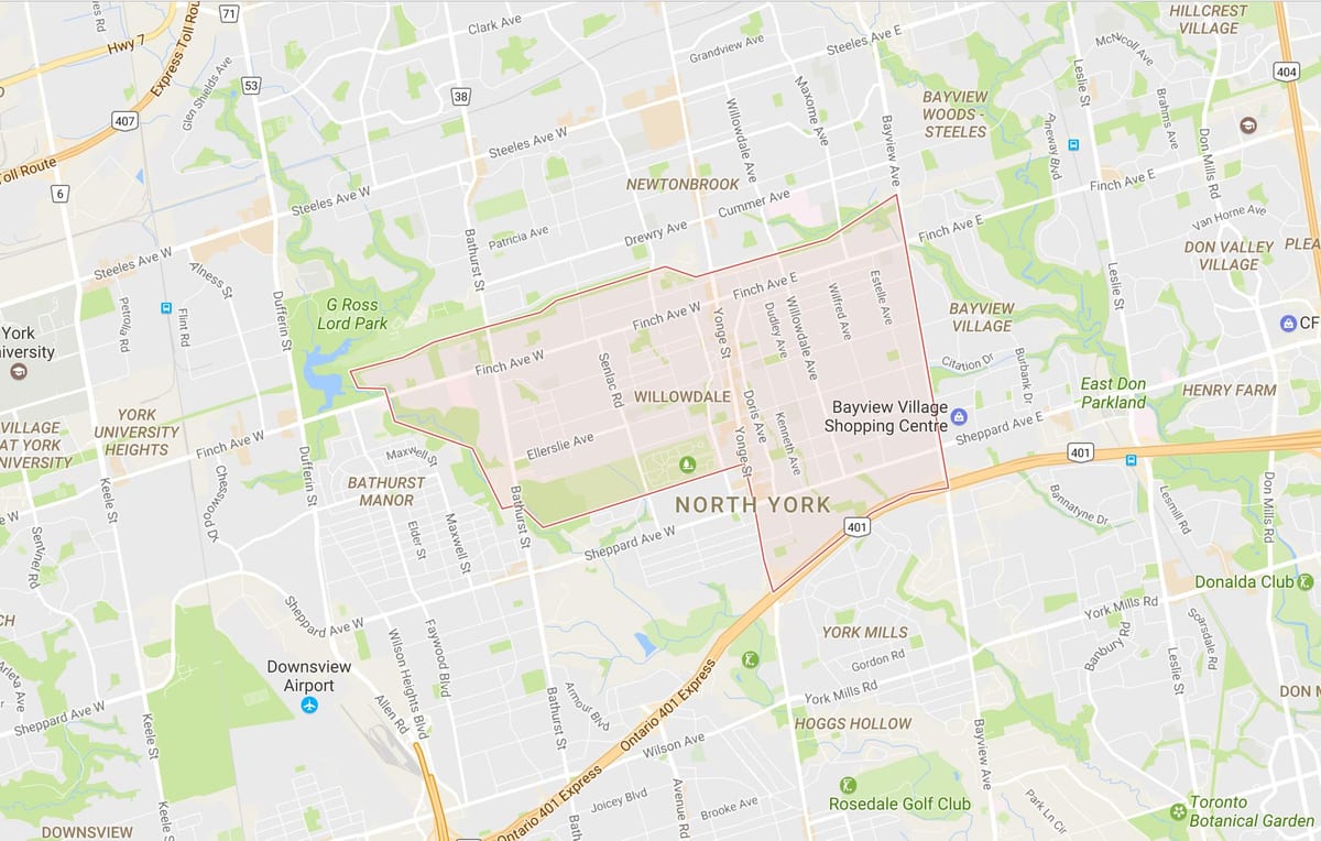 ਨਕਸ਼ਾ ਦੇ Willowdale ਇਲਾਕੇ ਟੋਰੰਟੋ