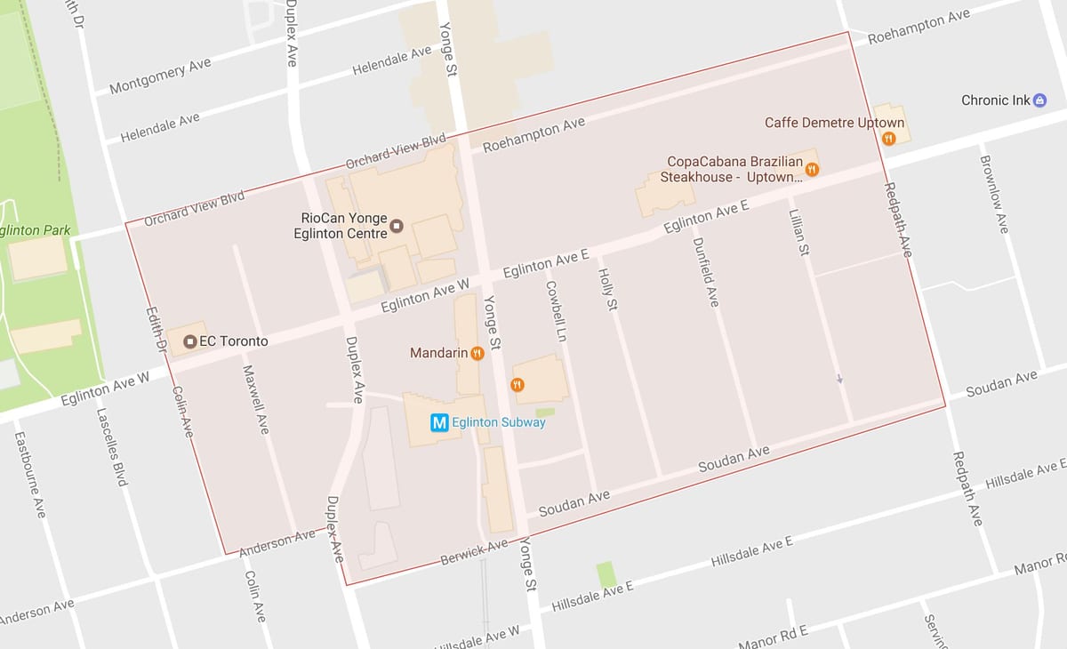 ਨਕਸ਼ਾ ਦੇ Yonge ਅਤੇ Eglinton ਇਲਾਕੇ ਟੋਰੰਟੋ