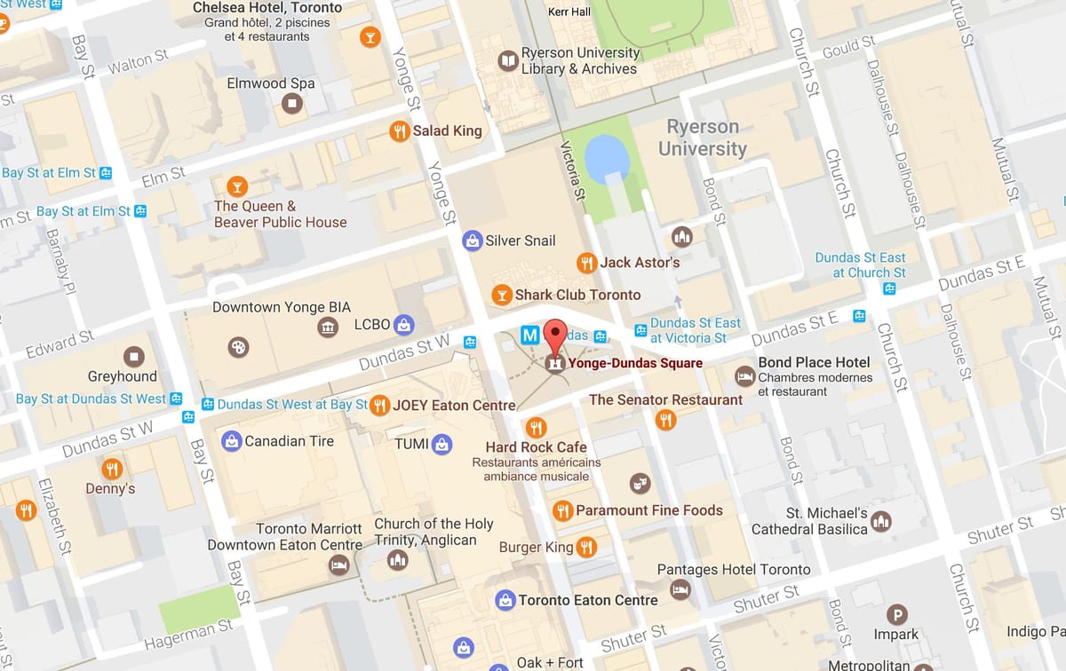 ਨਕਸ਼ਾ ਦੇ Yonge-ਡੁੰਡਾਸ Square ਟੋਰੰਟੋ