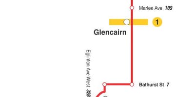 ਦਾ ਨਕਸ਼ਾ ਜਿਸਨੂੰ ttc 14 Glencairn ਬੱਸ ਰਸਤਾ ਟੋਰੰਟੋ