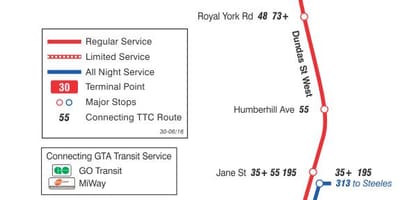 ਦਾ ਨਕਸ਼ਾ ਜਿਸਨੂੰ ttc 30 Lambton ਬੱਸ ਰਸਤਾ ਟੋਰੰਟੋ