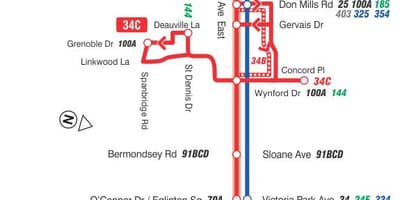 ਦਾ ਨਕਸ਼ਾ ਜਿਸਨੂੰ ttc 34 Eglinton ਈਸਟ ਬੱਸ ਰਸਤਾ ਟੋਰੰਟੋ