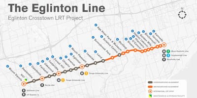 ਨਕਸ਼ਾ ਦੇ ਟੋਰੰਟੋ ਸਬਵੇਅ Eglinton ਲਾਈਨ ਪ੍ਰਾਜੈਕਟ ਨੂੰ