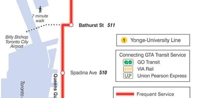 ਨਕਸ਼ਾ ਦੇ ਸਟ੍ਰੀਟਕਾਰ ਲਾਈਨ 509 Harbourfront
