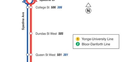 ਨਕਸ਼ਾ ਦੇ ਸਟ੍ਰੀਟਕਾਰ ਲਾਈਨ 510 Spadina