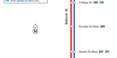 ਨਕਸ਼ਾ ਦੇ ਸਟ੍ਰੀਟਕਾਰ ਲਾਈਨ 511 Bathurst