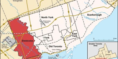 ਨਕਸ਼ਾ ਦੇ Etobicoke ਜ਼ਿਲ੍ਹਾ ਟੋਰੰਟੋ