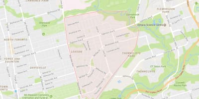ਨਕਸ਼ਾ ਦੇ Leaside ਇਲਾਕੇ ਟੋਰੰਟੋ