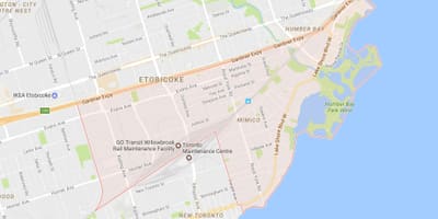 ਨਕਸ਼ਾ ਦੇ Mimico ਇਲਾਕੇ ਟੋਰੰਟੋ