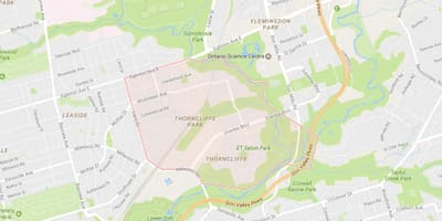 ਨਕਸ਼ਾ ਦੇ Thorncliffe ਪਾਰਕ ਇਲਾਕੇ ਟੋਰੰਟੋ