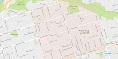 ਨਕਸ਼ਾ ਦੇ Woodbine Heights ਇਲਾਕੇ ਟੋਰੰਟੋ