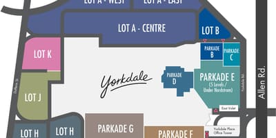 ਨਕਸ਼ਾ ਦੇ Yorkdale ਸ਼ਾਪਿੰਗ ਸੈਂਟਰ ਦੀ ਪਾਰਕਿੰਗ